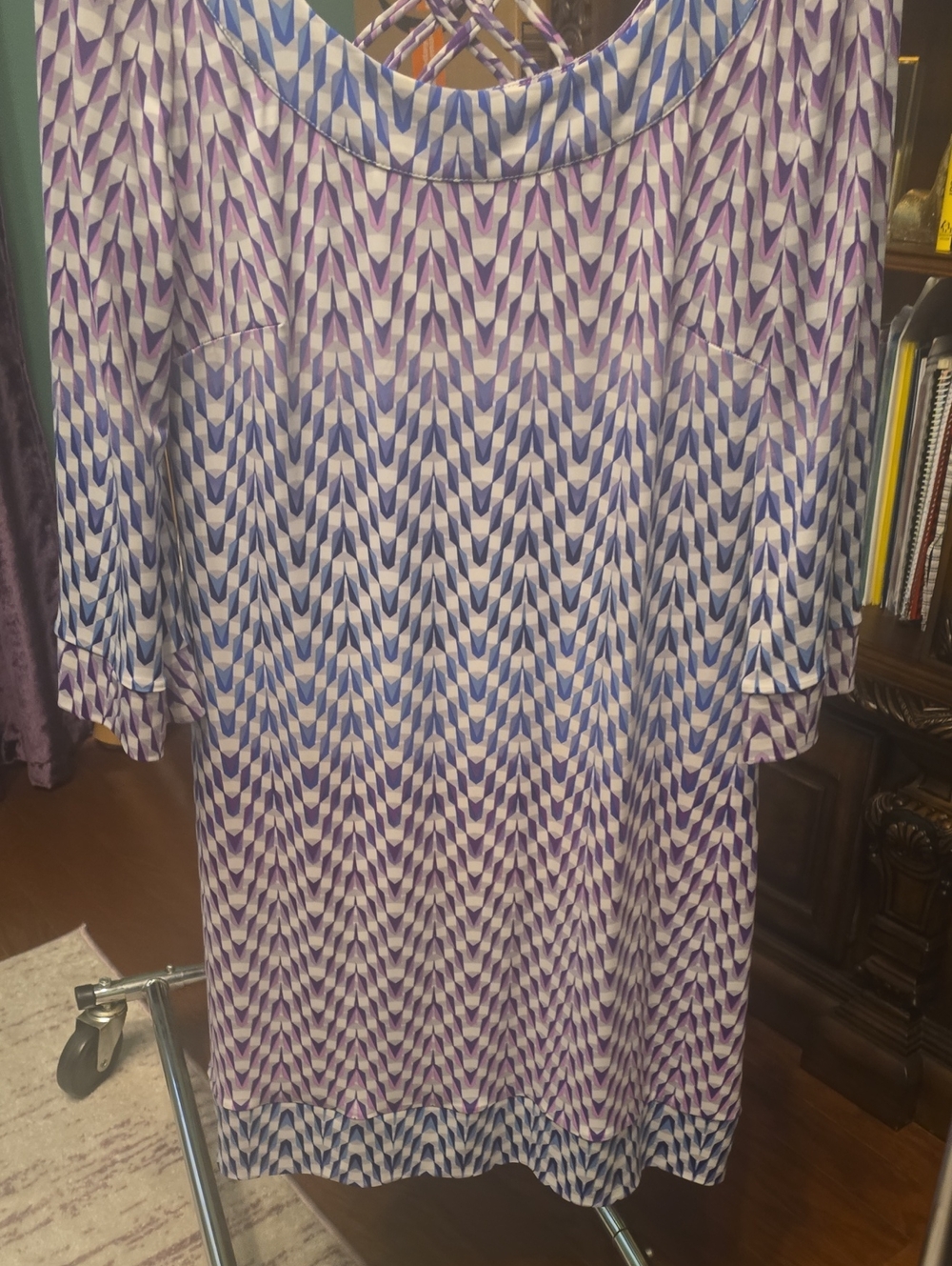 Jessica Simpson Purple and Blue Geometric Long Sleeve Dress